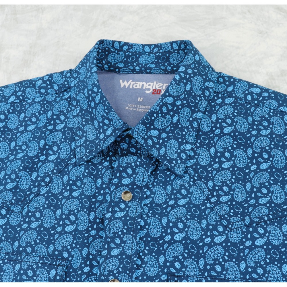 Wrangler 20X Western Snap Shirt Mens Medium Blue Paisley Long Sleeve Cowboy NWOT